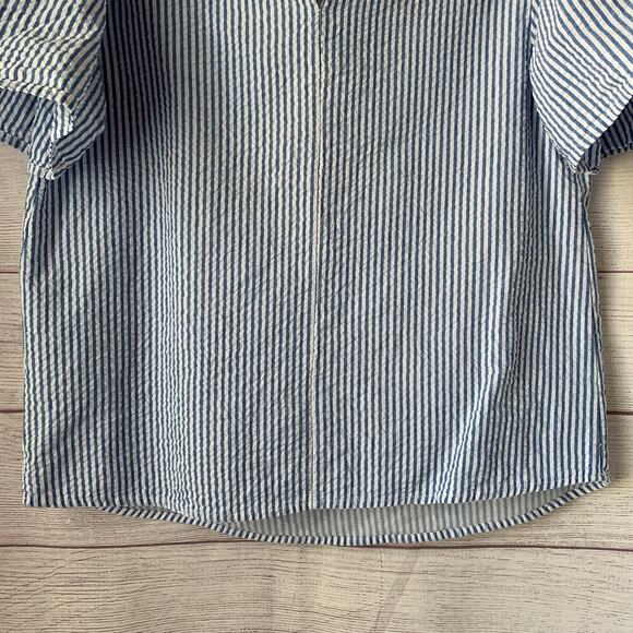 Zara Blue White Striped Blouse Sheer Floral Cutout Details Puff Sleeves Size S - Picture 7 of 16